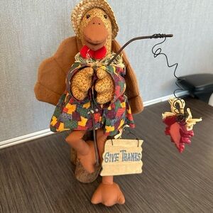 Thanksgiving Turkey Figurine with Patchwork Dress vintage collector